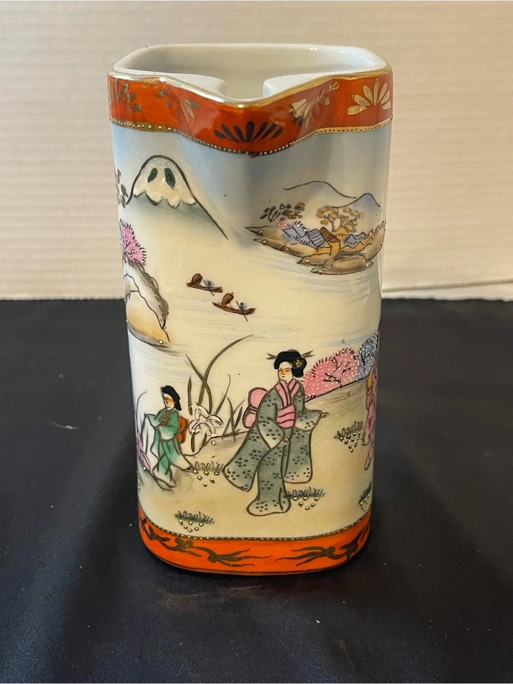 Nippon Porcelain Serving Pitcher in Orange and Multicolor